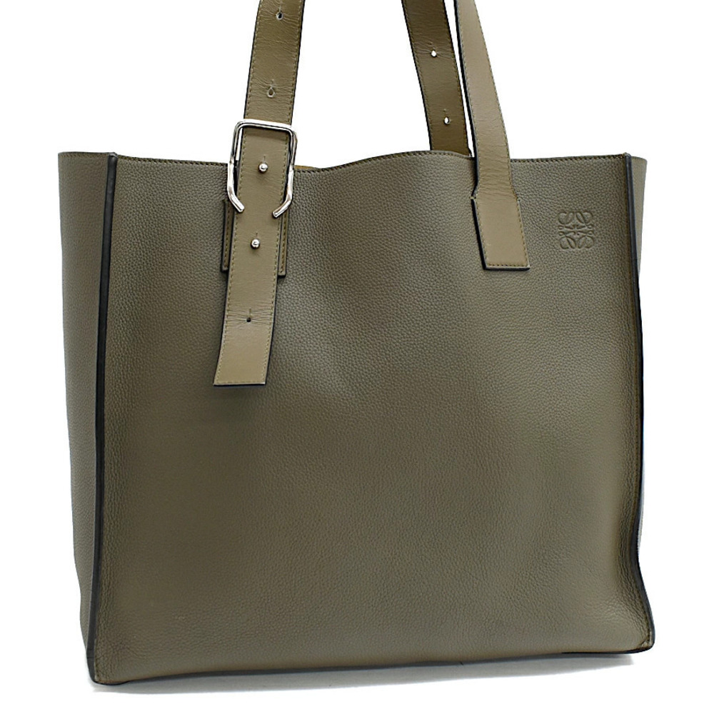 Loewe Shoulder Tote Bag Leather Anagram Olive Green